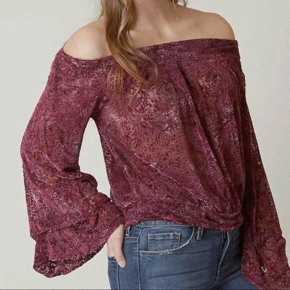 Free People | Off-Shoulder Lace Top Ginger Berry XS